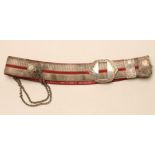 A YEOMANRY CAVALRY OFFICER'S CROSS-BELT, dated 1901, the red morocco belt with silvered embroidery
