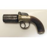 A PEPPER BOX PERCUSSION REVOLVER BY BRAITHWAITE, 19th century, with 3" 6 barrel revolving section,