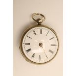 A GEORGE III SILVER VERGE POCKET WATCH, the white enamel dial with black Roman numerals, the