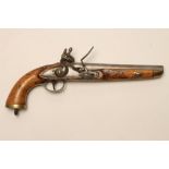 A BELGIAN SEA SERVICE FLINTLOCK PISTOL, early 19th century, with 9" barrel, plain action with