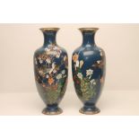 A PAIR OF JAPANESE CLOISONNE ENAMEL ALCOVE VASES, late 19th century, of rounded hexagonal form