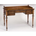 A NAPOLEON III ROSEWOOD WRITING TABLE of oblong form with protruding corners on turned tapering