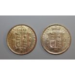 TWO VICTORIA HALF SOVEREIGNS, YH 1884, and JH 1887, 7.9g total (Est. plus 18% premium inc. VAT)