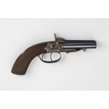 A DOUBLE BARRELLED PINFIRE PISTOL BY THOMAS HORSLEY, mid 19th century, with 3" rifled barrel