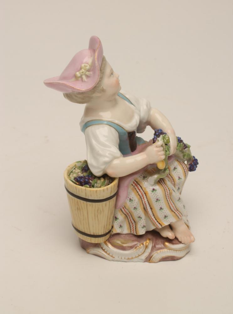 A MEISSEN PORCELAIN FIGURE, late 19th century, allegorical of autumn, modelled as a young girl - Image 2 of 4