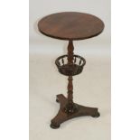 A VICTORIAN ROSEWOOD WINE TABLE, the circular top on turned baluster stem, small central