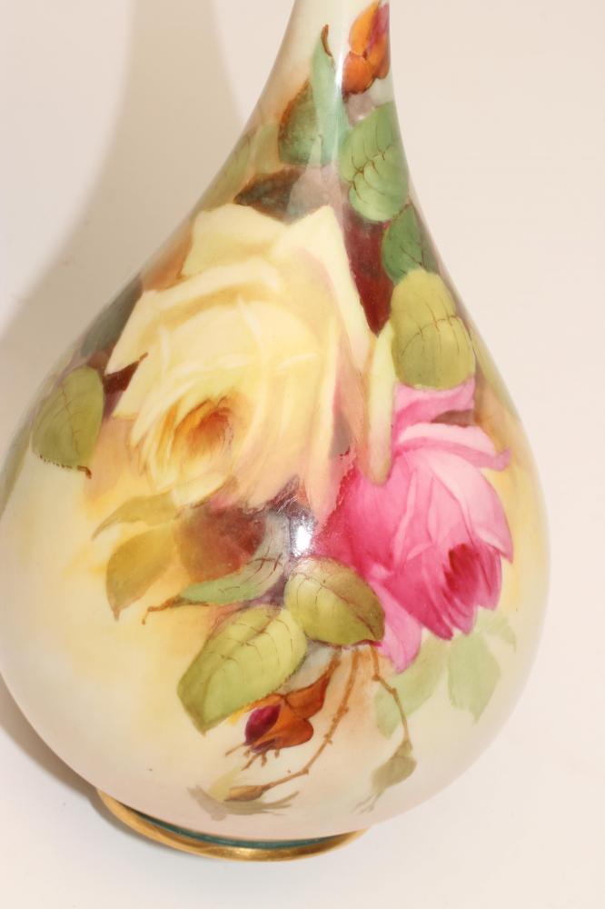 A ROYAL WORCESTER CHINA BOTTLE VASE AND COVER, 1911, painted in polychrome enamels with full blown - Image 3 of 4