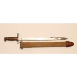 A US MODEL 1905 BAYONET, with 15 3/4" blade dated 1906, button scabbard release, two piece wood grip
