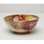 A ROYAL WORCESTER CHINA BOWL, 1913, of plain circular form, painted in colours by J Southall with