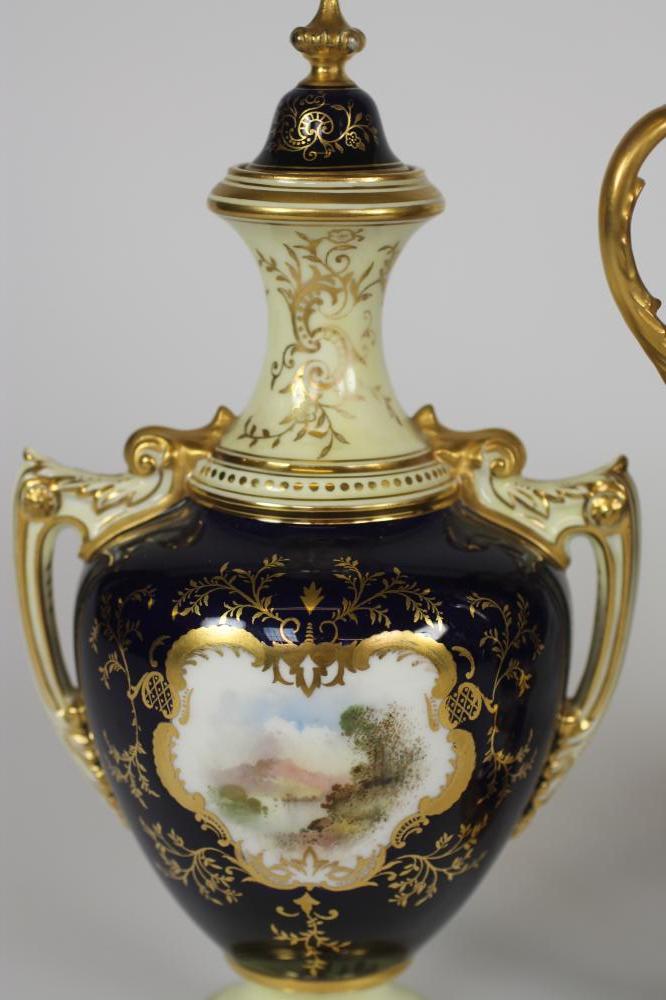 A MATCHED COALPORT CHINA MANTEL GARNITURE, c.1920's, comprising a pair of two handled vases and - Image 3 of 6