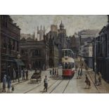 ARTHUR DELANEY (1927-1987), Street Scene, Stockport, oil on board, signed, 13 1/2" x 18 1/2", framed