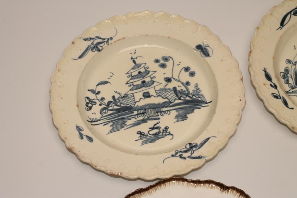 A PAIR OF YORKSHIRE PEARLWARE PLATES, c.1800, of shaped circular form with brown highlighted feuille - Image 2 of 3