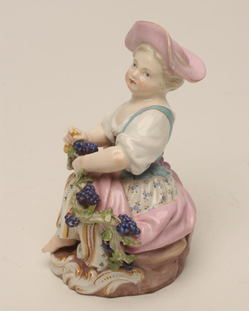 A MEISSEN PORCELAIN FIGURE, late 19th century, allegorical of autumn, modelled as a young girl - Image 3 of 4