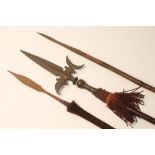 A BRITISH CAVALRY LANCE, 19th century, with triangular spear point, bamboo shaft, leather grip and a