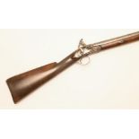 A FLINTLOCK SPORTING GUN BY CLARK, the 35 1/2" sighted barrel with inset gilt plaque embossed "CLARK