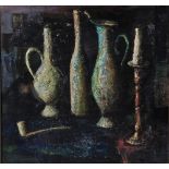 GUY CAMBIER (French 1923-2008), Still Life with Vessels, Candlestick and Clay Pipe, oil on board,