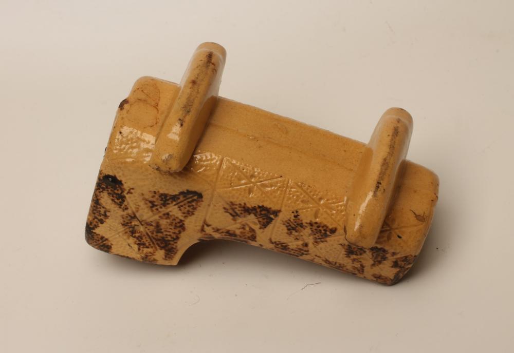 AN EARTHENWARE CRADLE, mid 19th century, possibly Scottish, of typical form incised with a diamond - Image 2 of 2