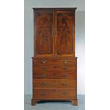 A GEORGIAN MAHOGANY SECRETAIRE CABINET, late 18th century, the cavetto moulded cornice over two