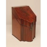 A GEORGIAN MAHOGANY KNIFE BOX, late 18th century, now converted to a stationery box, of oblong