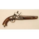 A BELGIAN SEA SERVICE FLINTLOCK PISTOL, early 19th century, with 9" barrel, plain action with rubbed