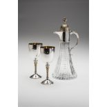 A CLARET JUG AND A PAIR OF MATCHING SILVER GOBLETS, makers Garrard & Co., London 1981, designed by