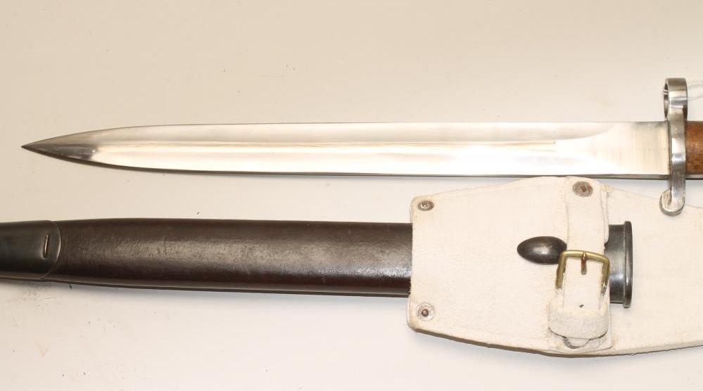 A BRITISH MODEL 1888 BAYONET, with 12" double edged blade, two piece wood grip stamped crown over - Image 3 of 3