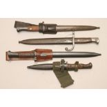 A BELGIAN MODEL 1889 BAYONET, with steel scabbard, together with a Portuguese m948 bayonet with