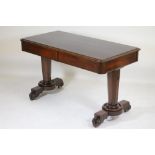 AN EARLY VICTORIAN MAHOGANY PILLAR END SIDE TABLE, of rounded oblong form with moulded edged top,