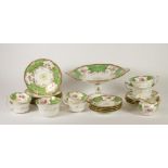A SET OF FOUR COALPORT CHINA TRIOS, c.1930, in apple green Batwing pattern, with matching sugar bowl