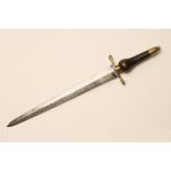AN ENGLISH PLUG BAYONET, 18th century, with 12 1/4" double edged blade, brass cross guard with