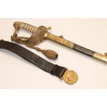 AN 1827 PATTERN NAVAL OFFICER'S SWORD, c.1910, the 31 1/2" blade etched with rope, anchor, royal
