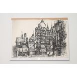 WILLIAM SELBY (b.1933), View of Leeds Market, pen and wash on paper, signed, 16" x 23", unframed (