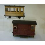 Handmade wooden passenger coach and a booking office van, in wood carrying case, G (Est. plus 18%