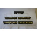 Five kit built brass G.W.R. coaches including two restaurant cars, buffet car and brake 3rd finished