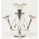 A SILVER TABLE CENTREPIECE, makers Gloster Ltd., Birmingham 1914, the central trumpet vase with