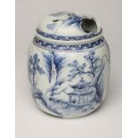 A JAPANESE PORCELAIN JAR AND COVER of cylindrical form raised upon three bracket feet, the cover