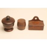 A COLLECTION OF TREEN, early 19th century, comprising a barrel with screw off cover, ring turned and