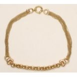 AN 18CT GOLD BI-COLOUR FANCY CHAIN LINK NECKLACE, the seventeen yellow circular links with rose gold