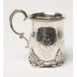 A VICTORIAN SILVER MUG, maker's mark CB, London 1863, of slightly bellied cylindrical form with
