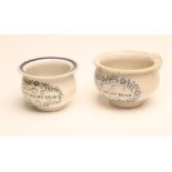 TWO PEARLWARE MINIATURE CHAMBER POTS, c.1820, both of squat baluster form with pulled and applied