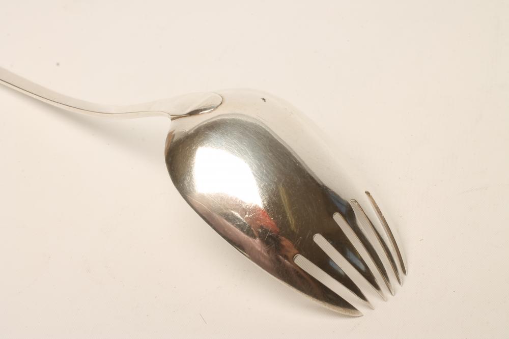 A GEORGE III SILVER SALAD FORK, maker possibly John Beldon, London 1798, in Old English pattern, - Image 3 of 4