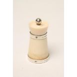 AN ART DECO SILVER MOUNTED IVORY PEPPER GRINDER, maker probably W H Leather, Birmingham 1920, of