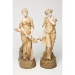 A PAIR OF ART NOUVEAU ERNST WAHLISS TURN OF VIENNA BISQUE PORCELAIN FIGURES of young ladies