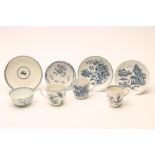 A COLLECTION OF FIRST PERIOD WORCESTER BLUE AND WHITE PORCELAIN comprising a "Formal Rose Spray"