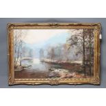 BARAGWANATH KING (1864-1939) Autumnal River Scene, watercolour, signed, 21" x 34", gilt frame (