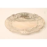 A SILVER DISH, makers Viners, Sheffield 1956, of lobed oval form, the wide rim pierced with