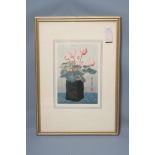 MOKUCHU URUSHIBARA (1888-1953), Still Life with Cyclamen, coloured woodblock, limited edition No.16,