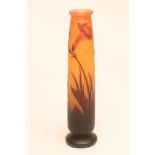 A FRENCH CAMEO VASE, 1920's, of slender tapering cylindrical form on a low foot, the orange