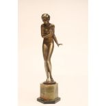 JOSEF LORENZL (Austrian 1892-1950), an Art Deco part silvered bronze of a nude young lady modelled