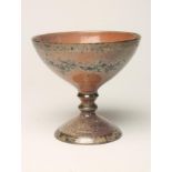 SUTTON TAYLOR (b.1943), a studio pottery pedestal goblet vase, the deep dished bowl issuing from a